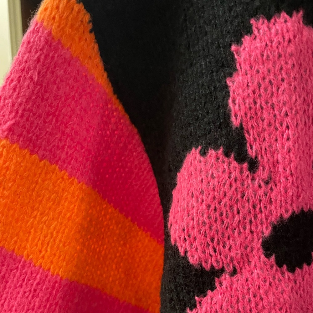 BLACK Pink and Orange Striped and Floral Knit Cardigan Sweater - Picture 7 of 8